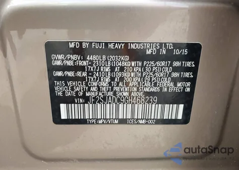 2016 Subaru Forester 2.5I Premium from USA, damaged, VIN JF2SJADC9GH468239